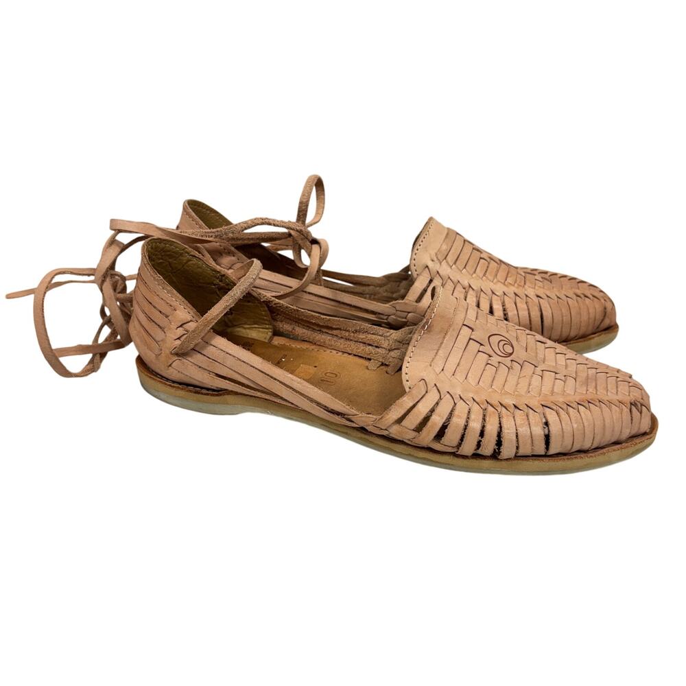 Brother Vellies Huarache Sandals - Tan Woven Leather Lace Up - Women's Size 10 - Picture 3 of 9